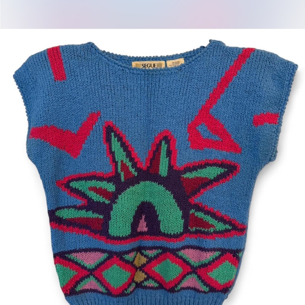 Vintage 90s Segue Sweater Vest Womens M Chunky Knit Colorful Geometric Retro